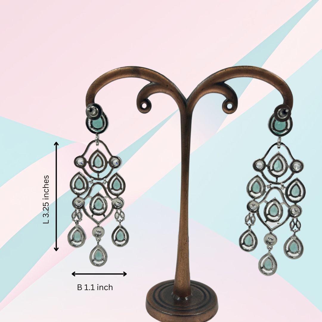 Aqua Elegance Cascading American Diamond Earrings