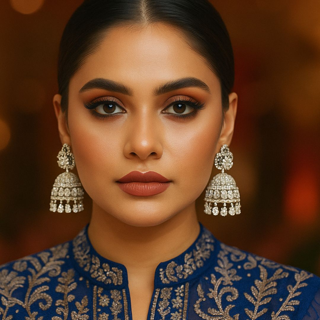 Crystal Cascade American Diamond Jhumka Earrings