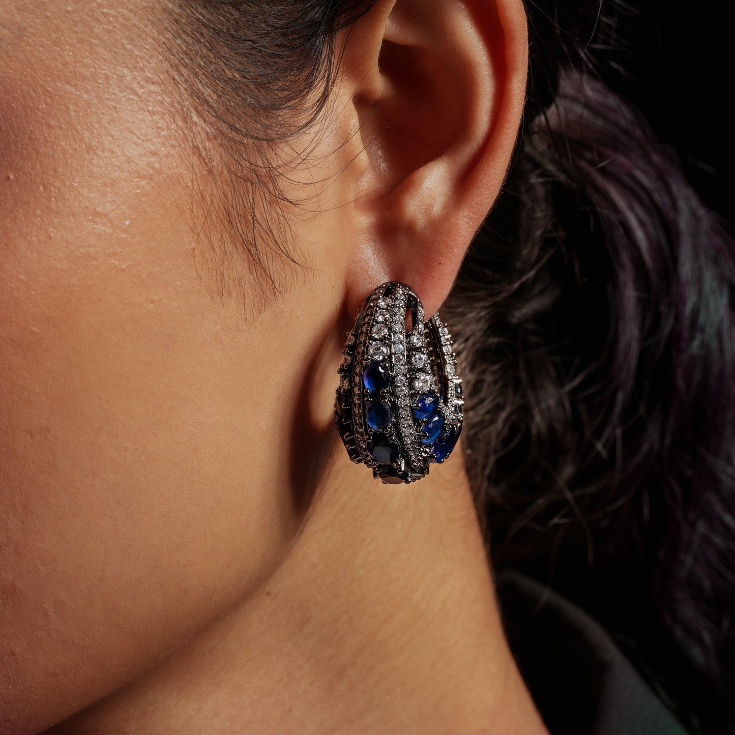 Royal Blue American Diamond Hoop Earrings