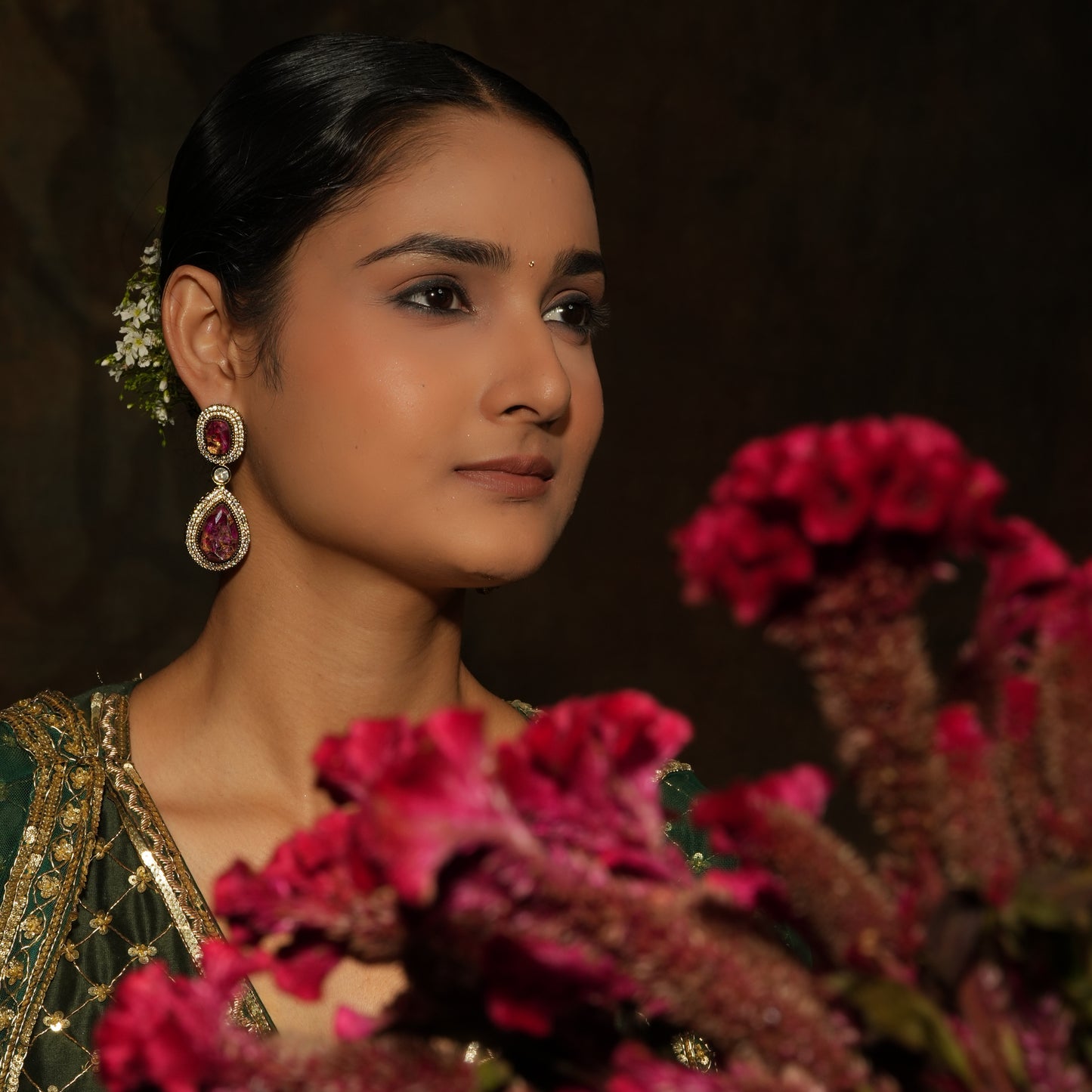 Polki & Ruby Stone Dangler Earring Set