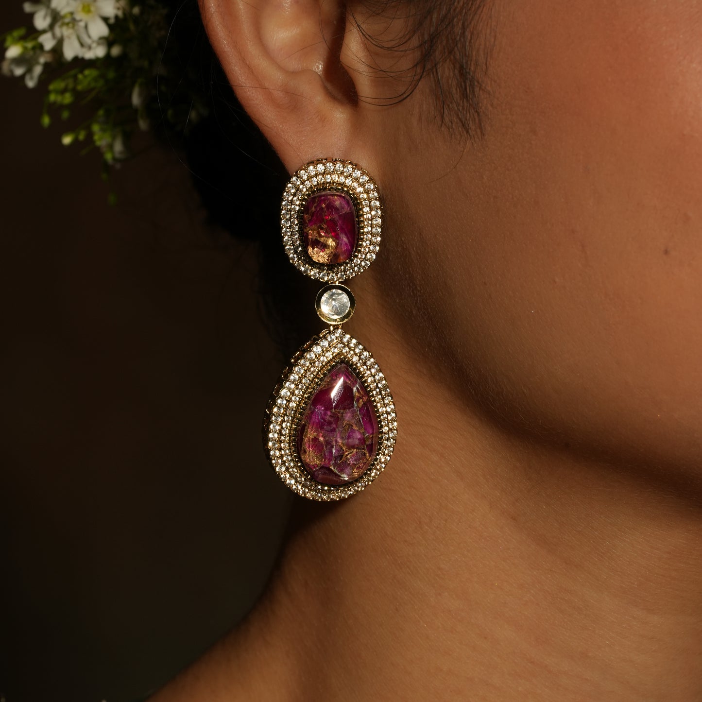 Polki & Ruby Stone Dangler Earring Set