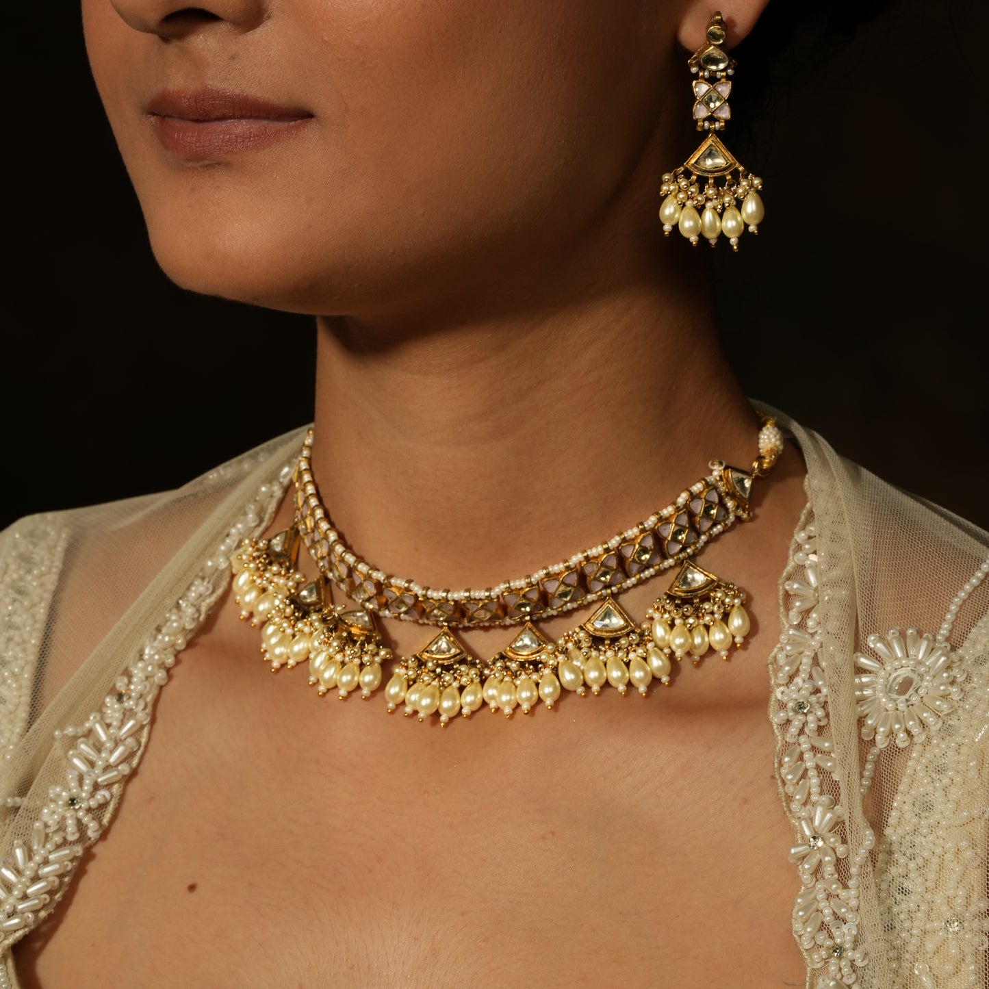 Ethereal Kundan Pearl Choker Set – A Royal Blend of Tradition & Grace