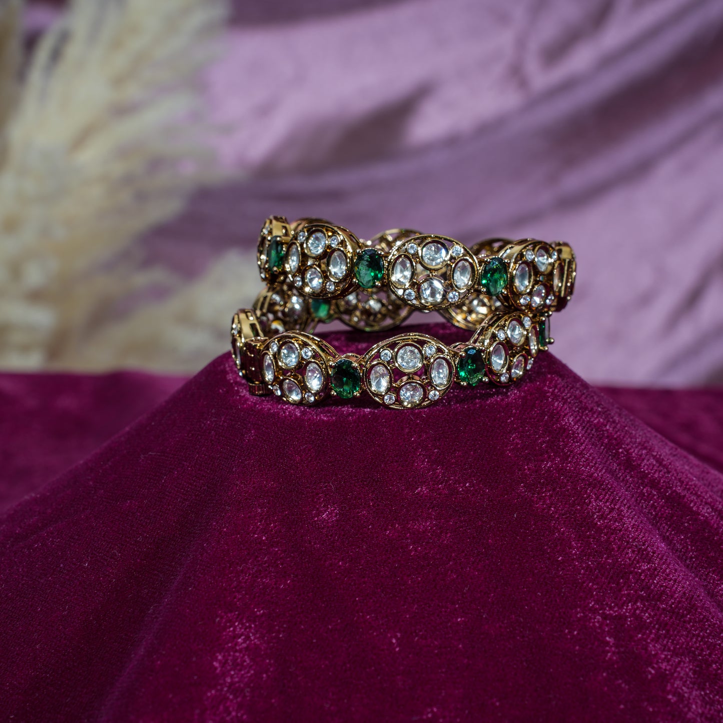 Regal Kundan & Emerald Gold Bangles