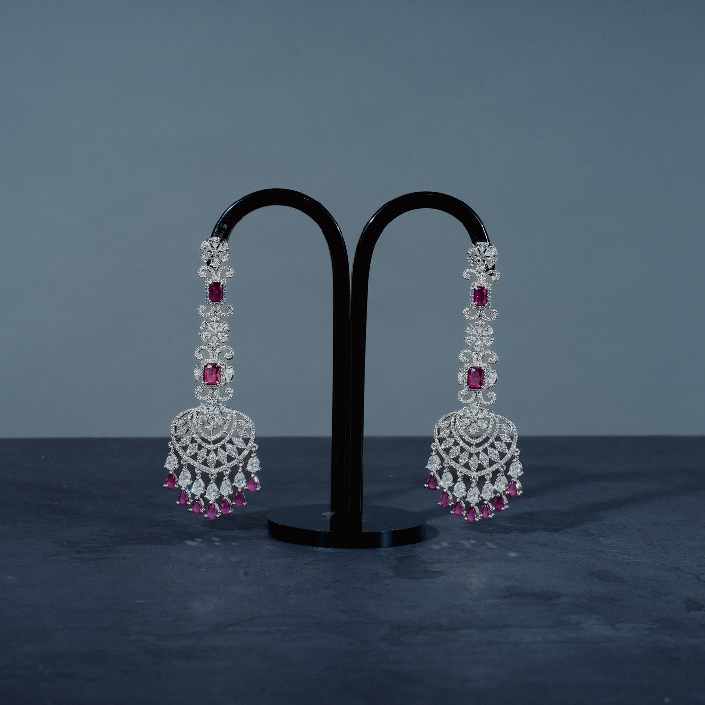 Majestic Ruby & American Diamond Chandelier Earrings