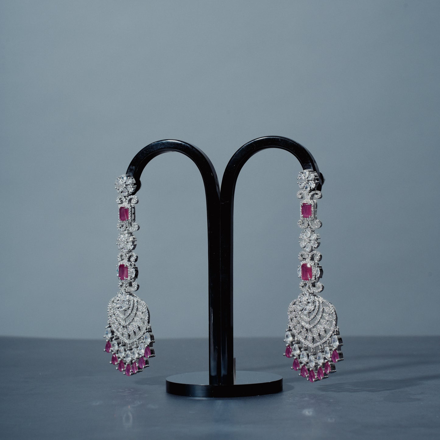 Majestic Ruby & American Diamond Chandelier Earrings