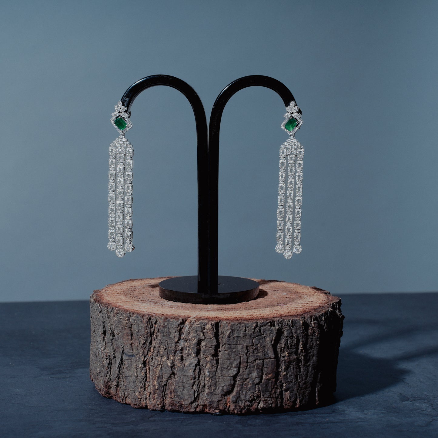 Elegant Emerald & American Diamond Dangler Earrings