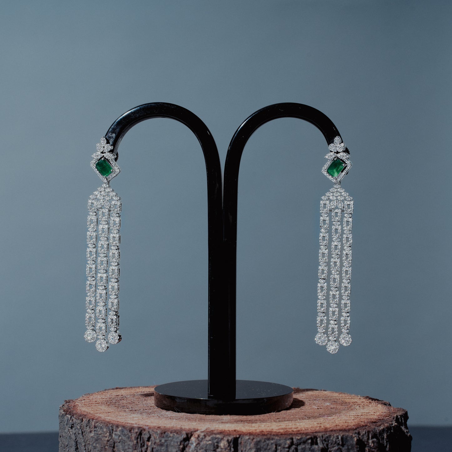 Elegant Emerald & American Diamond Dangler Earrings