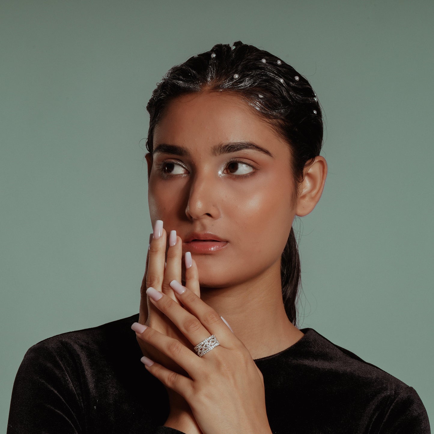 Elegant Silver Band Ring with American Diamonds