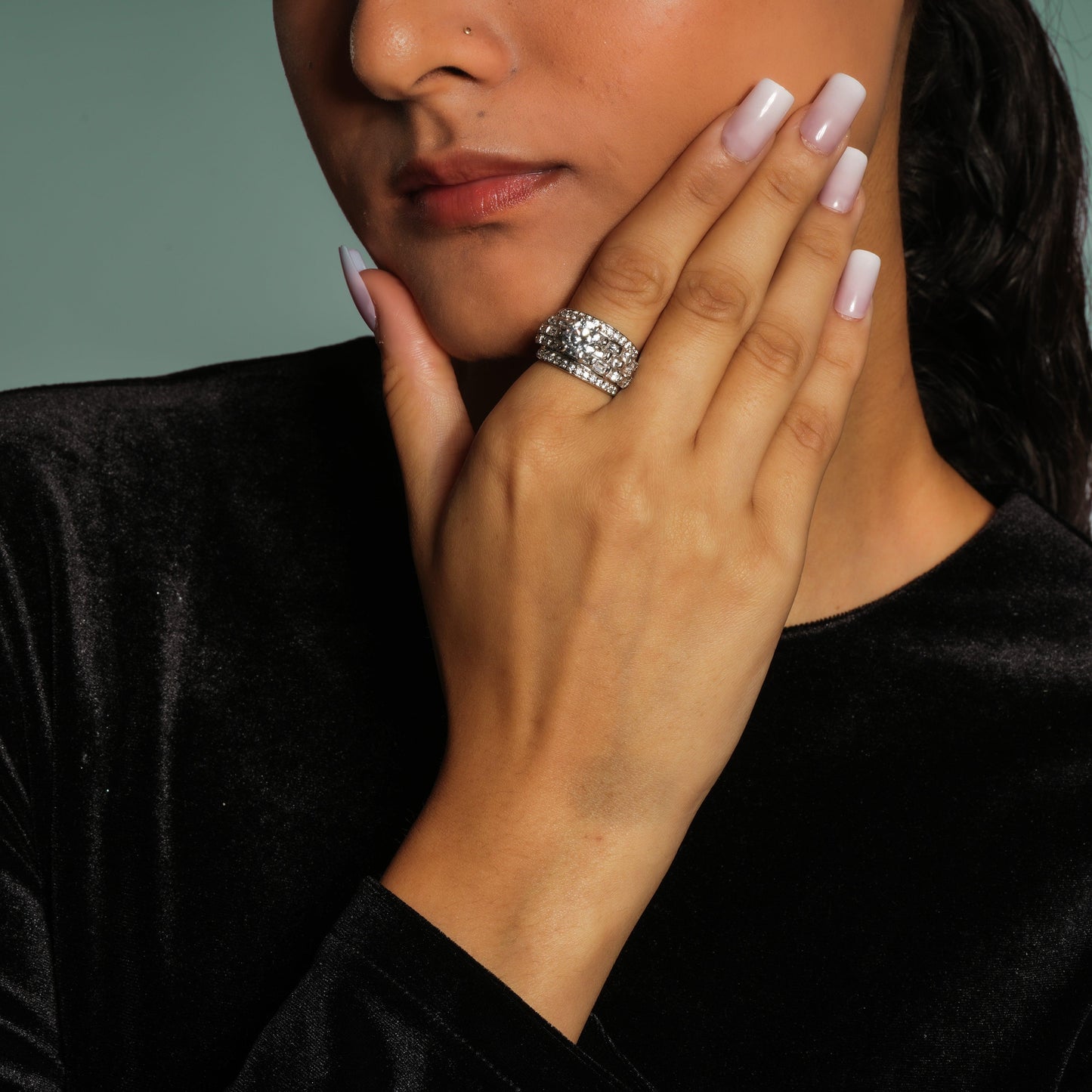 Statement Silver Ring with American Diamonds