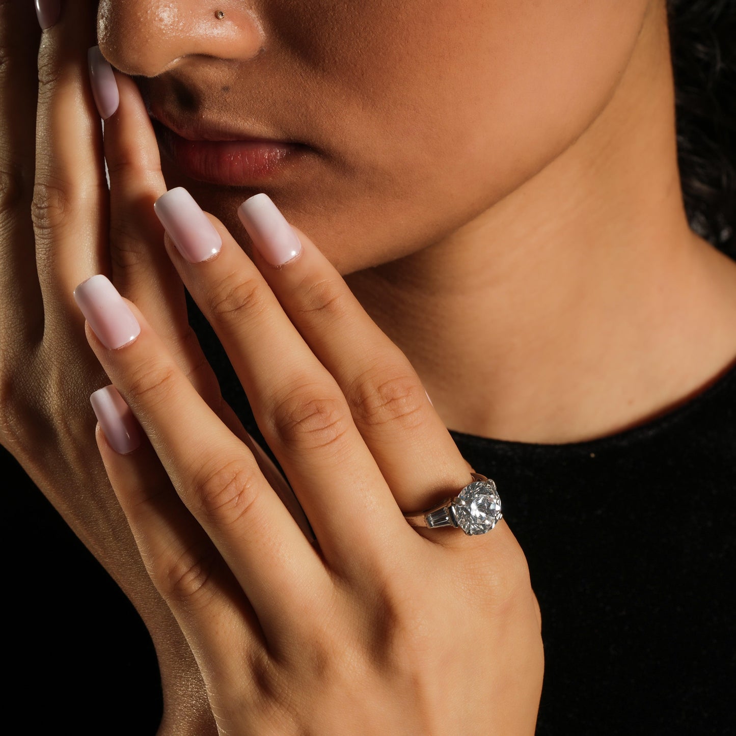 Radiant Solitaire Silver Ring with American Diamond