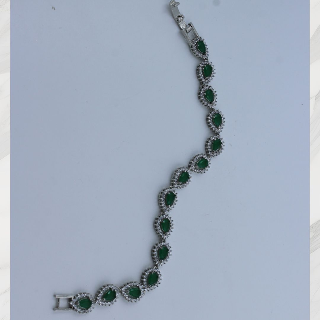 Emerald Mist Tear-Drop American Diamond Bracelet