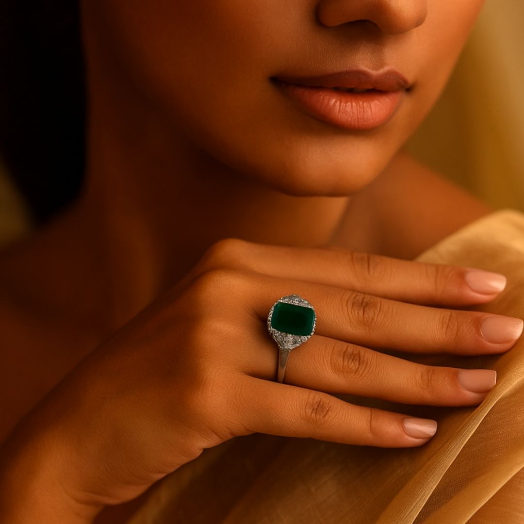 Emerald Allure American Diamond Ring