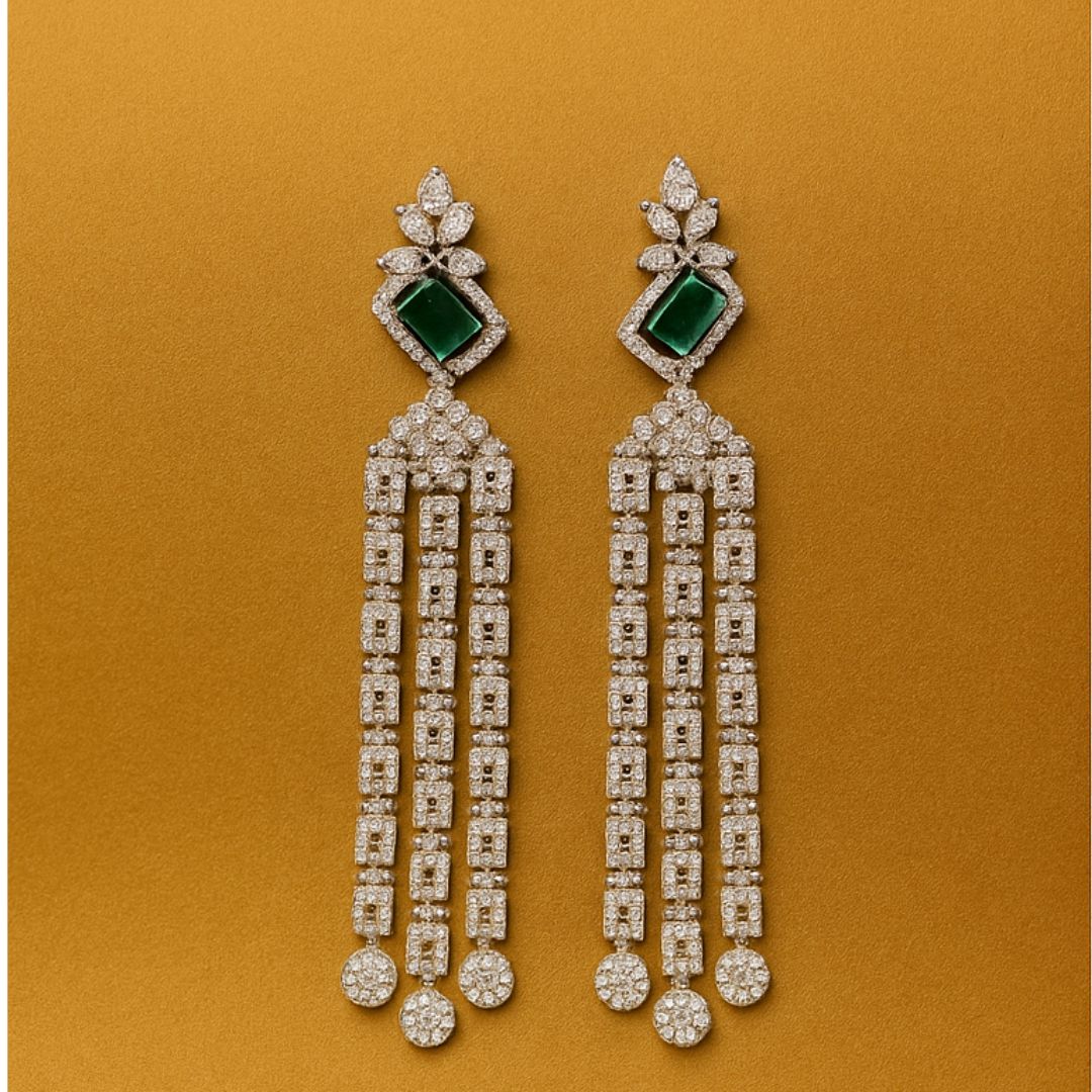 Elegant Emerald & American Diamond Dangler Earrings