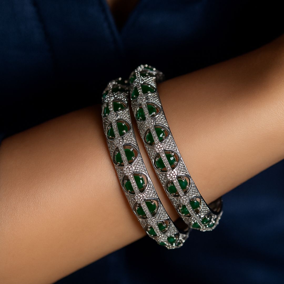 Emerald Elegance American Diamond Bangles
