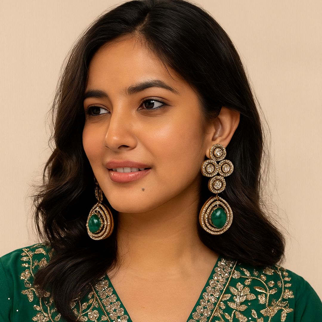 Emerald Grace Kundan Drop Earrings