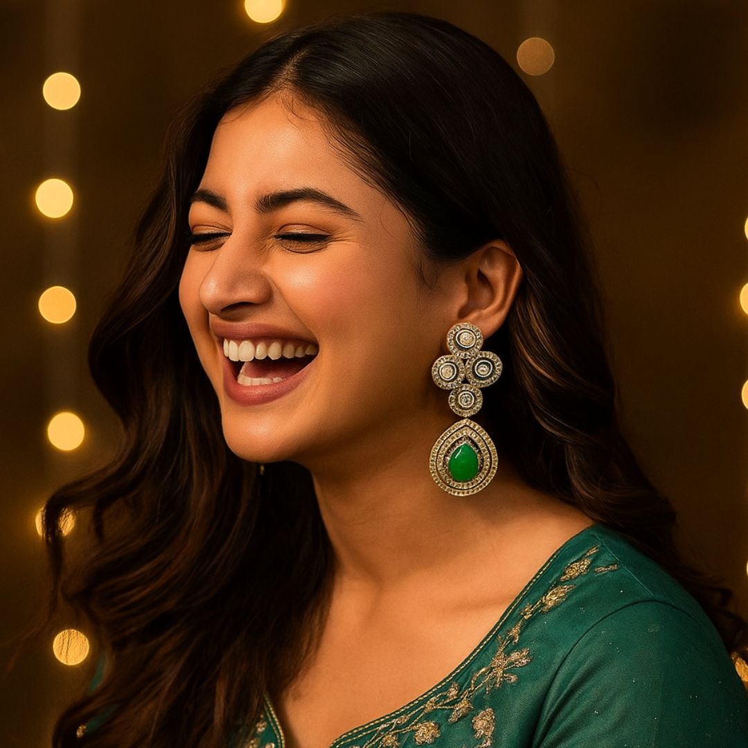Emerald Grace Kundan Drop Earrings