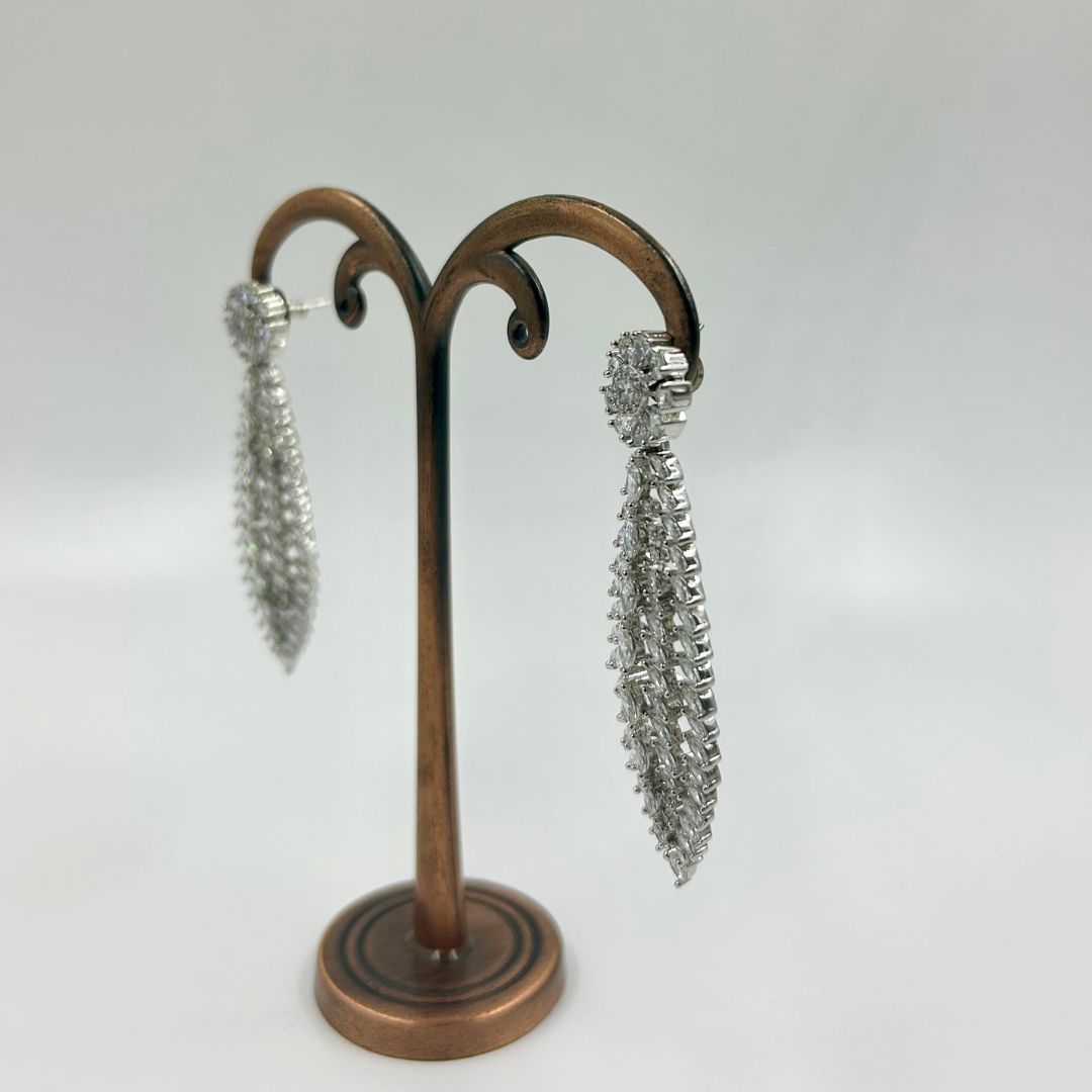 Frosted Fern American Diamond Earrings