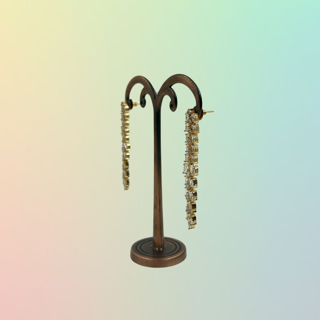 Golden Glint Cascade American Diamond Earrings