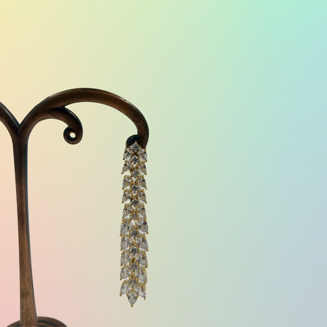 Golden Glint Cascade American Diamond Earrings