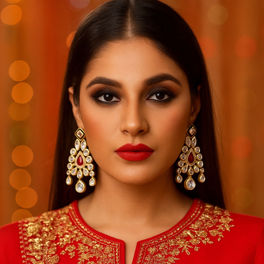 Imperial Ruby Drop Kundan Fashion Earrings
