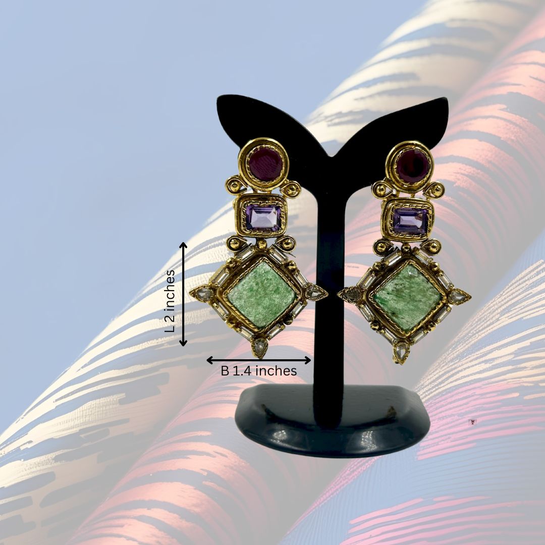 Majestic Mosaic Triple-Stone Earrings