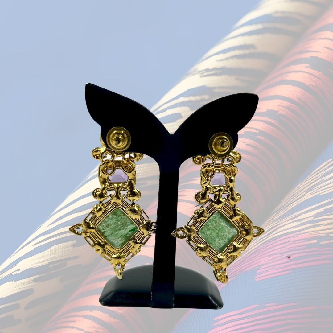 Majestic Mosaic Triple-Stone Earrings
