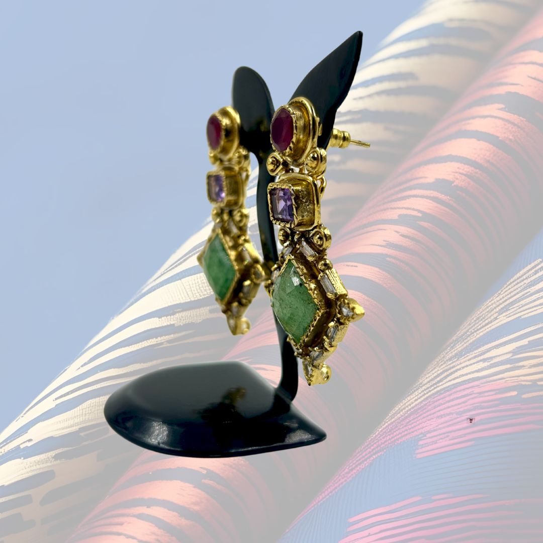 Majestic Mosaic Triple-Stone Earrings