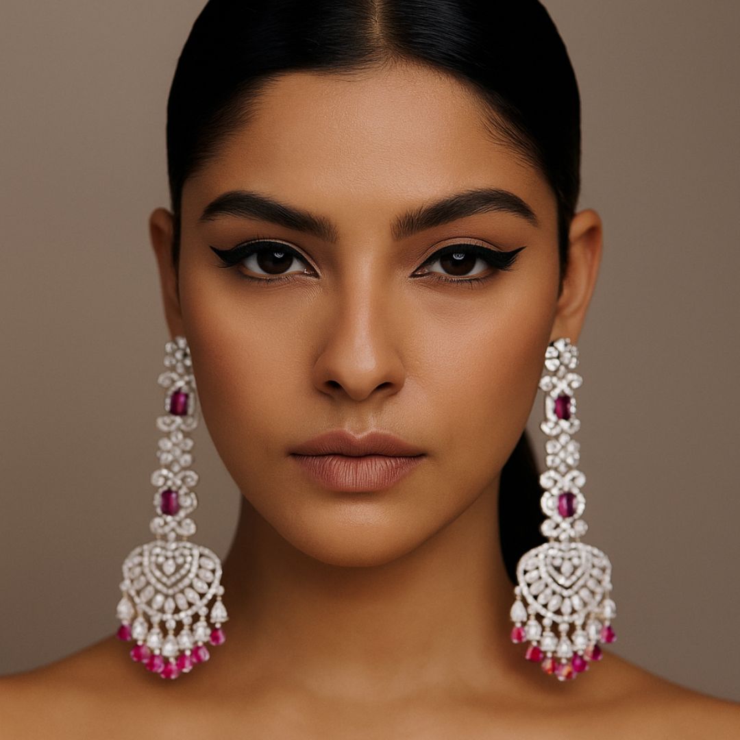 Majestic Ruby & American Diamond Chandelier Earrings