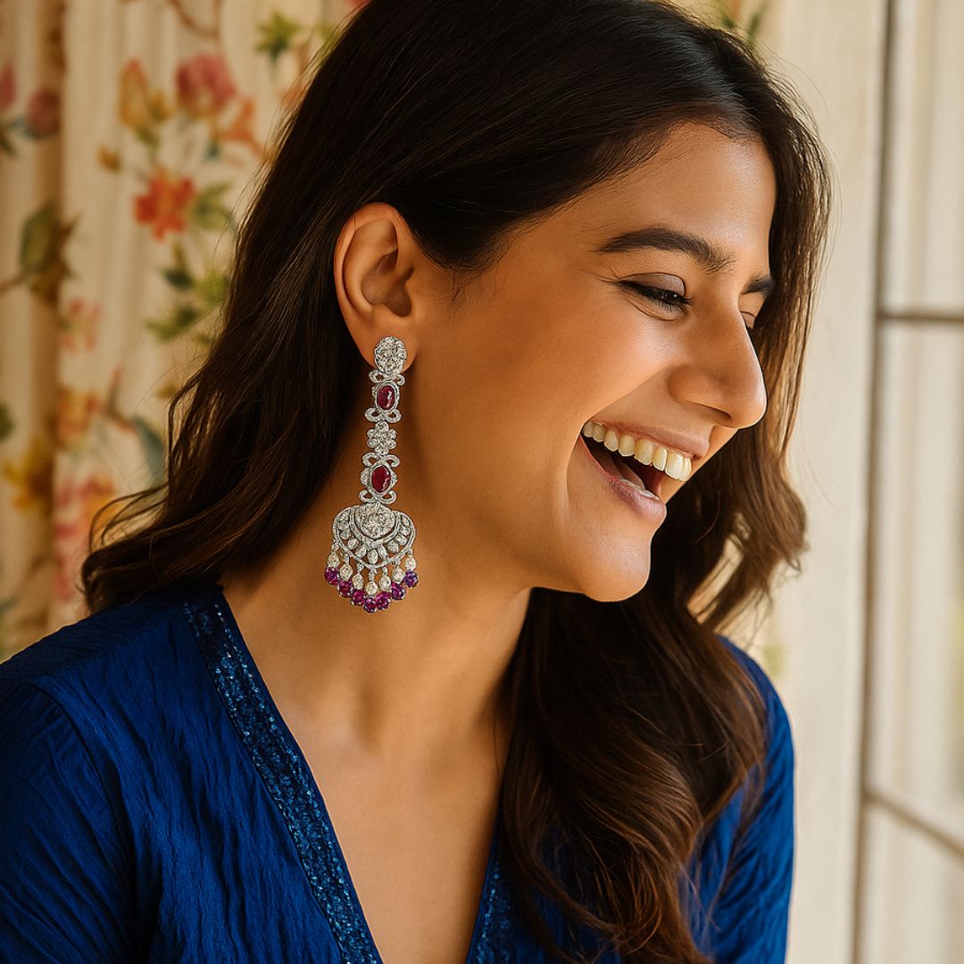 Majestic Ruby & American Diamond Chandelier Earrings