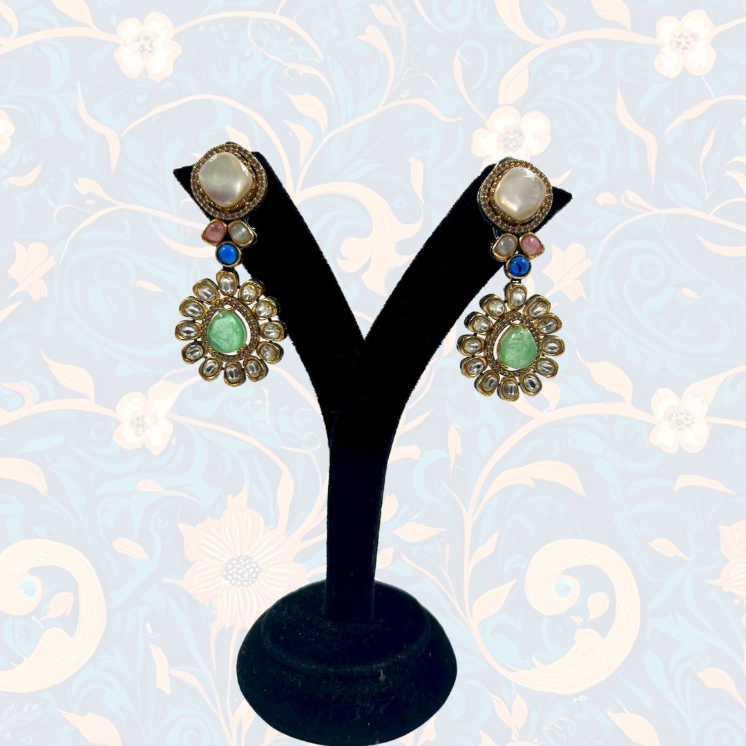 Meherbano Mint Kundan Dangler Earrings