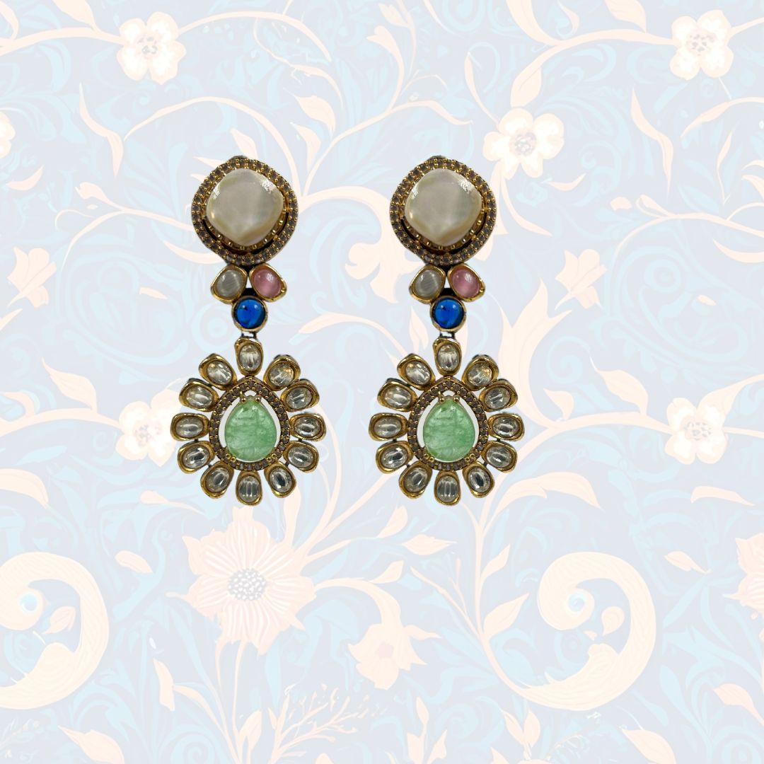 Meherbano Mint Kundan Dangler Earrings