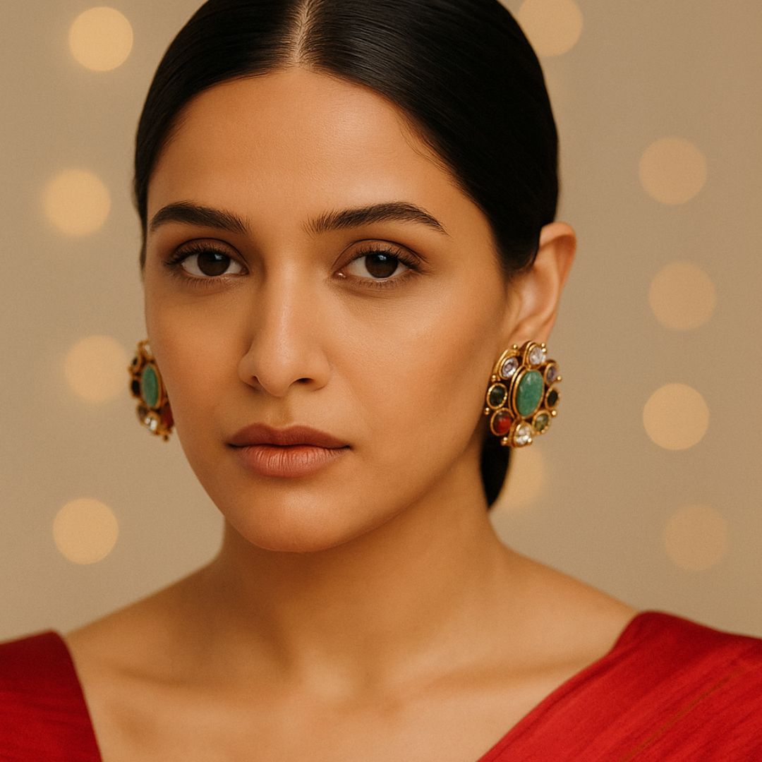 Navratna Elegance Real Stone Earrings