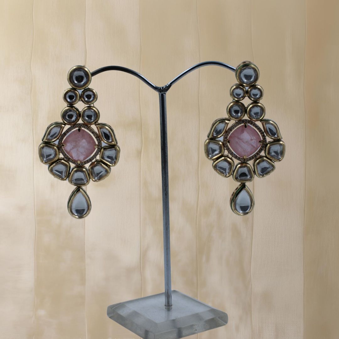 Opulent Pink Pachi Kundan Dangler Earrings