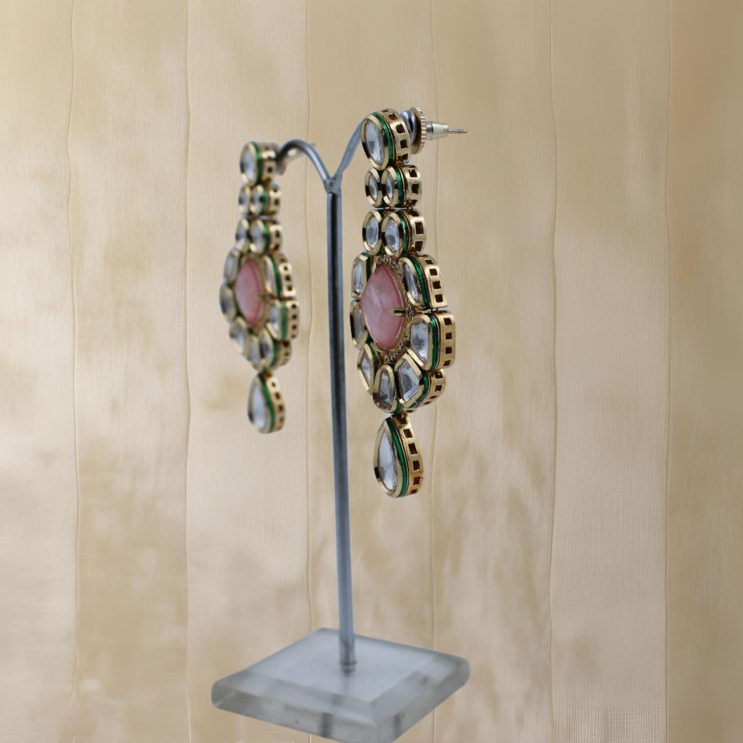 Opulent Pink Pachi Kundan Dangler Earrings