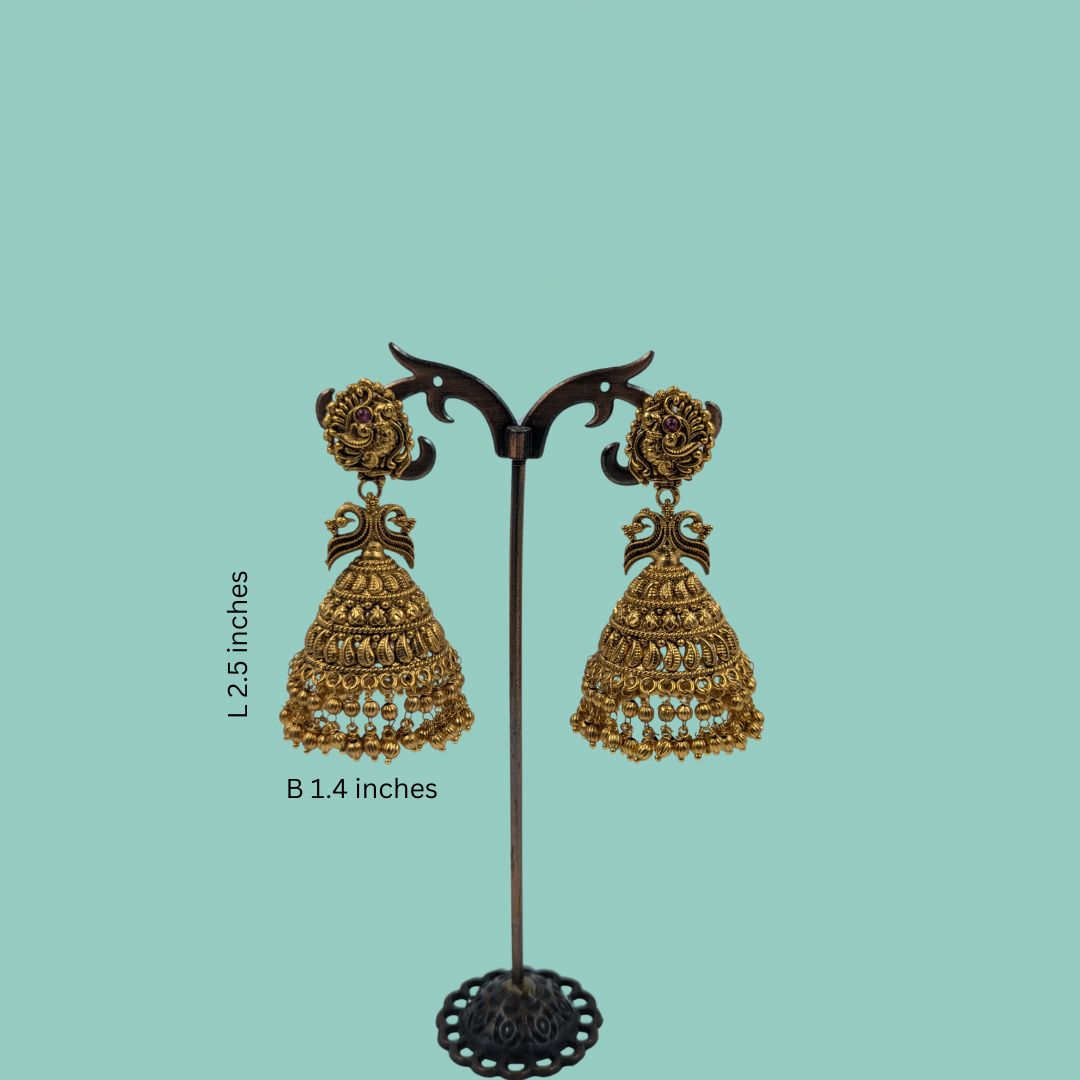 Peacock Grace Temple Jhumkas