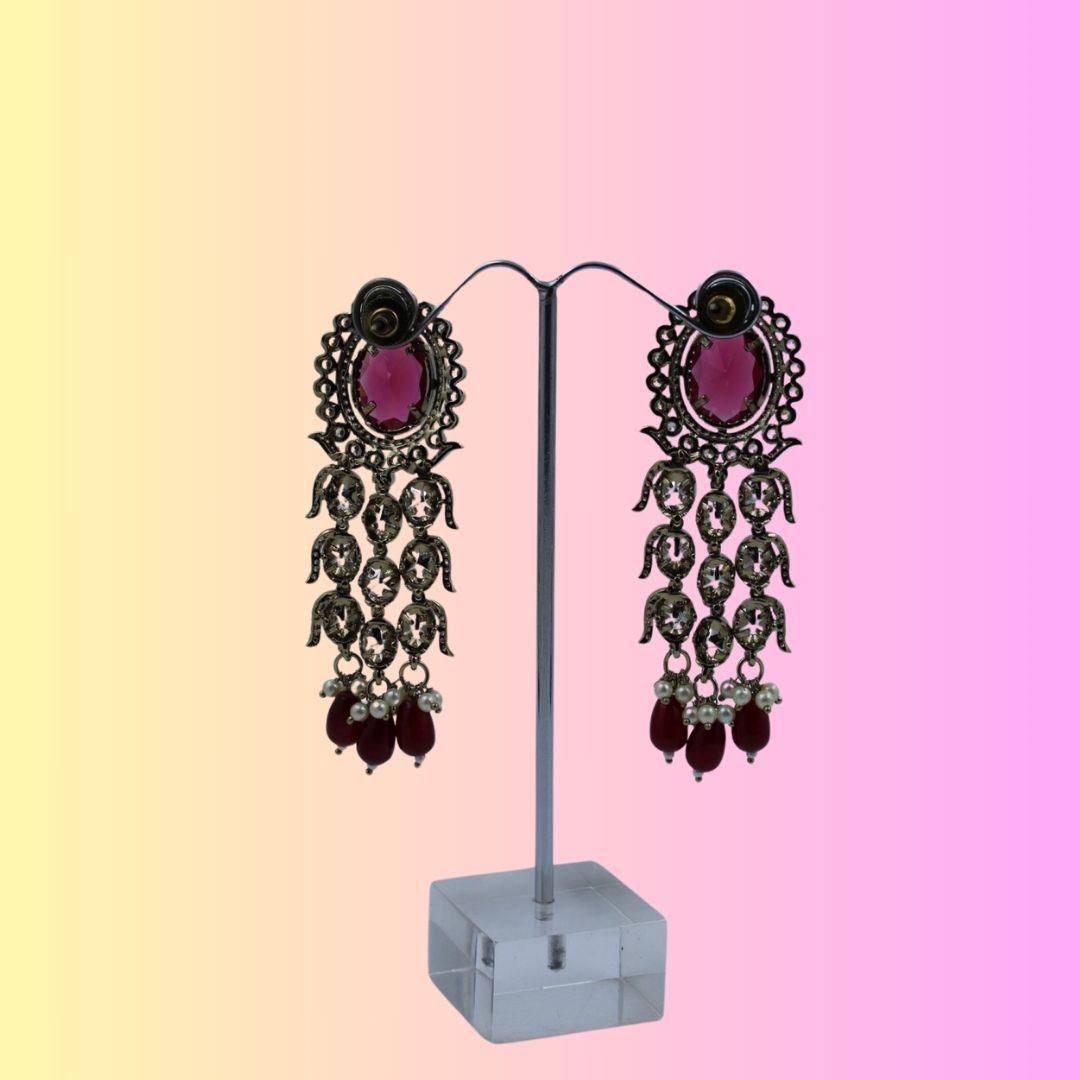 Rani Rouge Oxidised Dangler Earrings