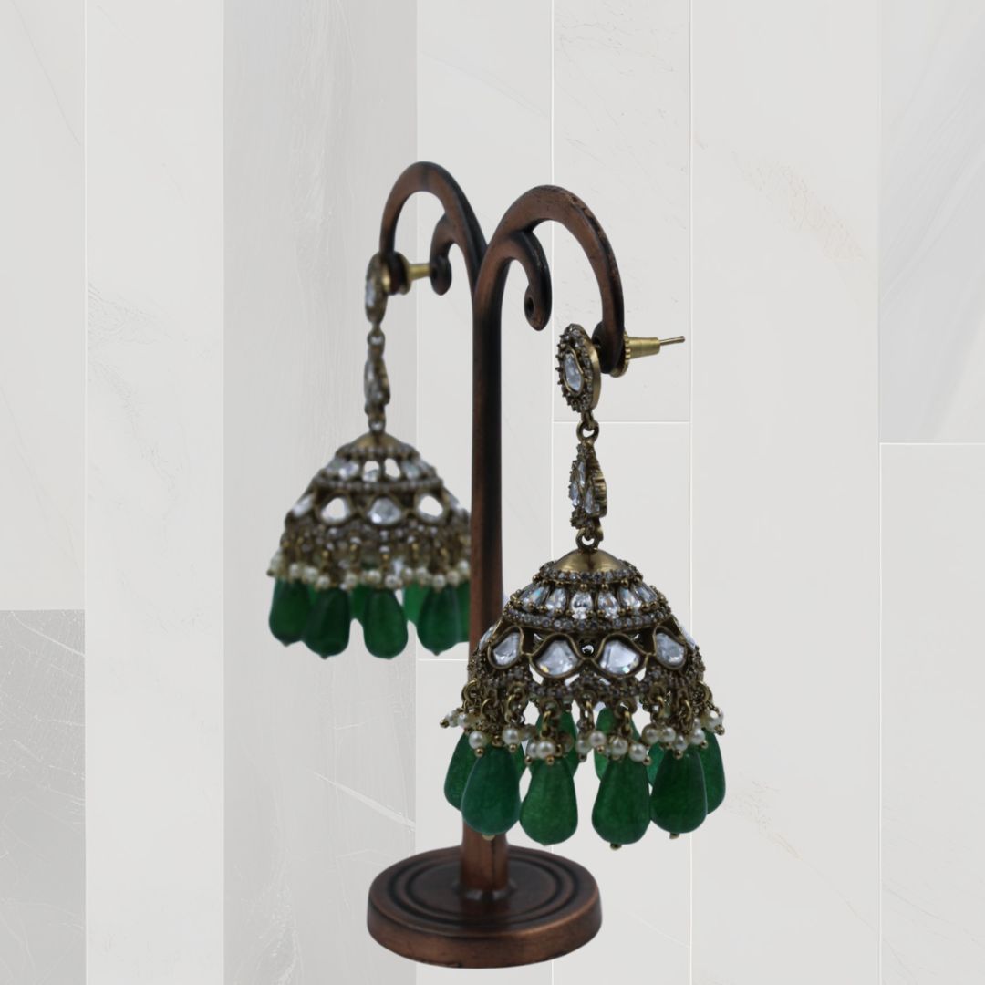 Regal Green Drop Oxidised Jhumka Earrings