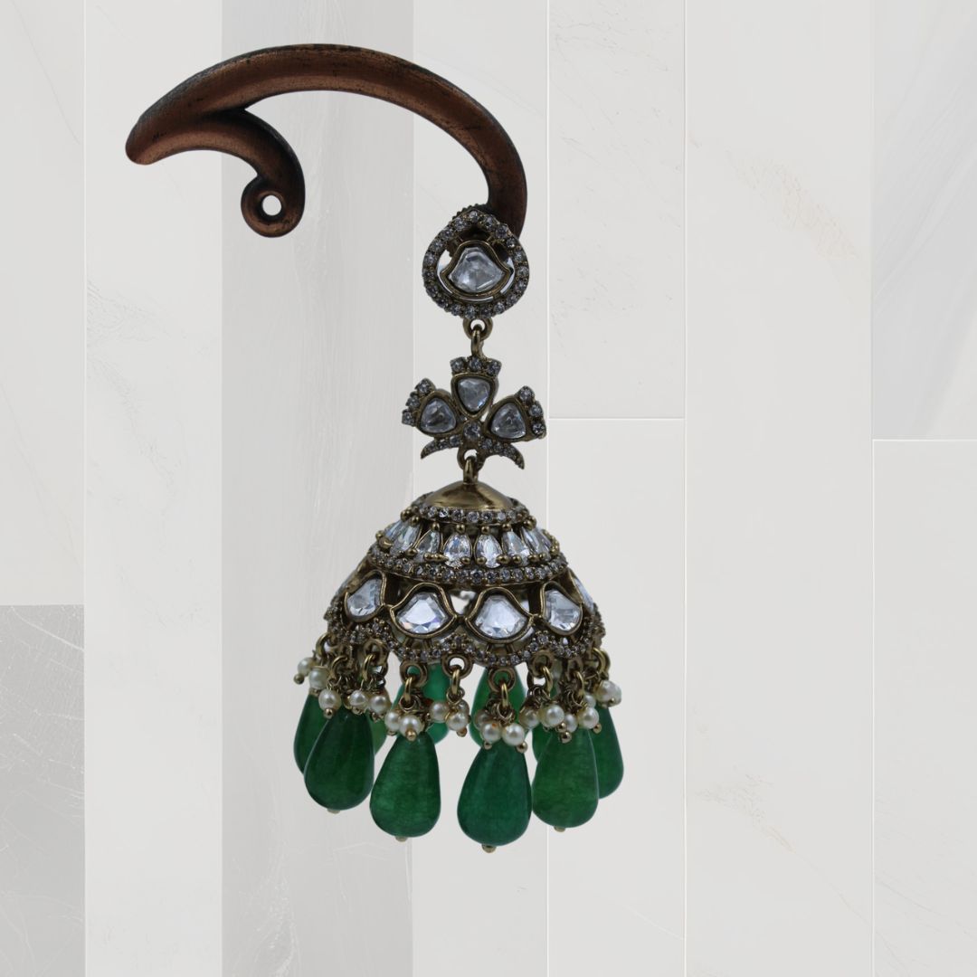Regal Green Drop Oxidised Jhumka Earrings