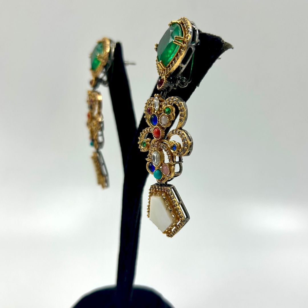 Regal Navratna Kundan Drop Earrings