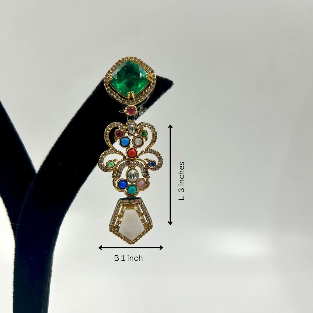 Regal Navratna Kundan Drop Earrings