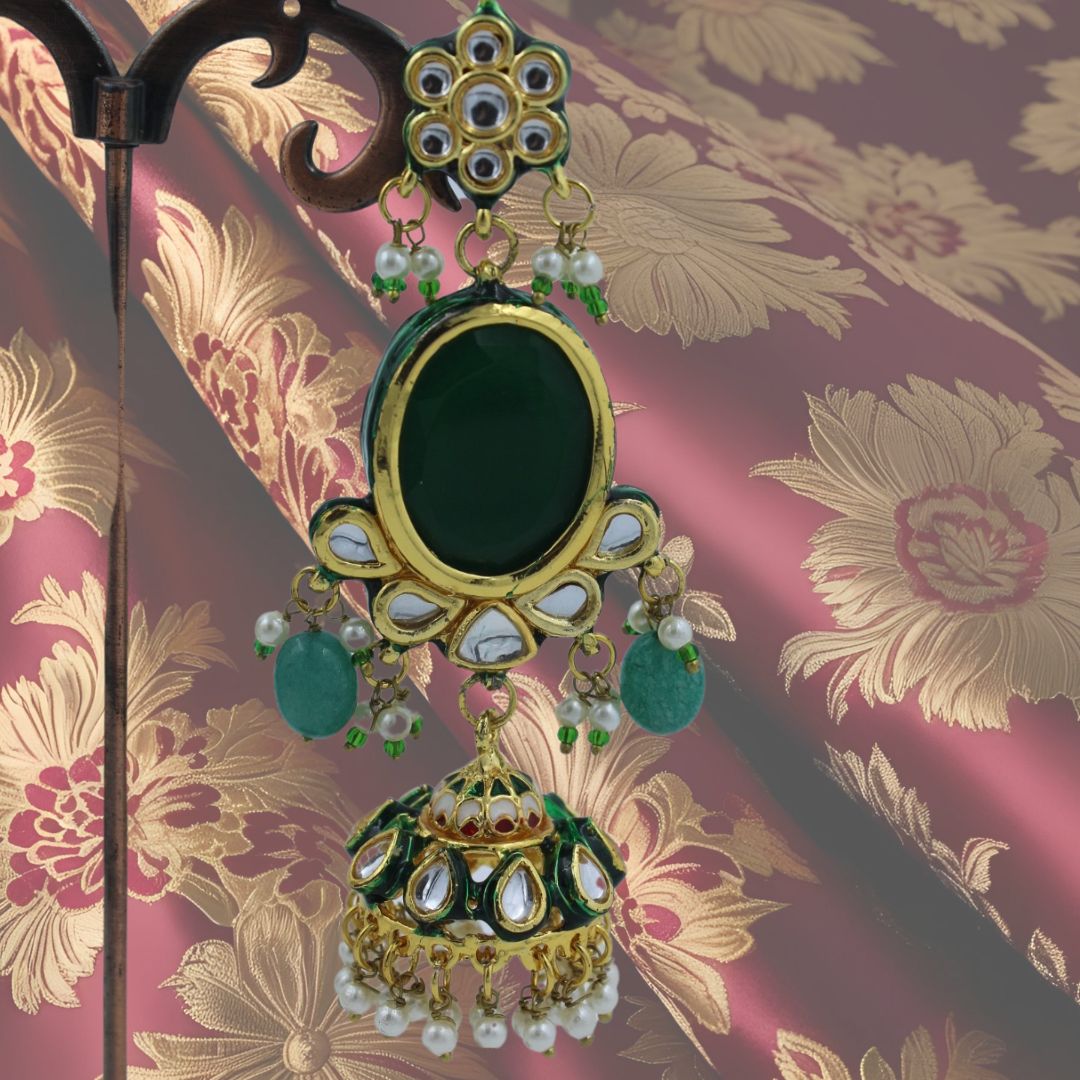 Royal Emerald Kundan Pachi Jhumkas
