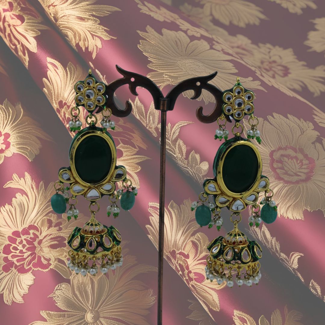 Royal Emerald Kundan Pachi Jhumkas