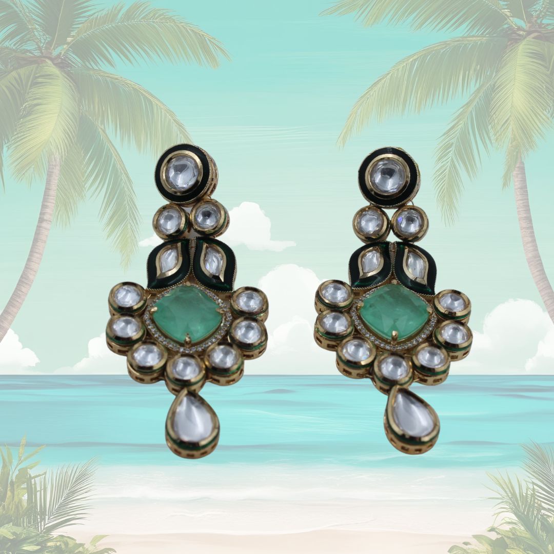 Emerald Glow Kundan Pachi Danglers