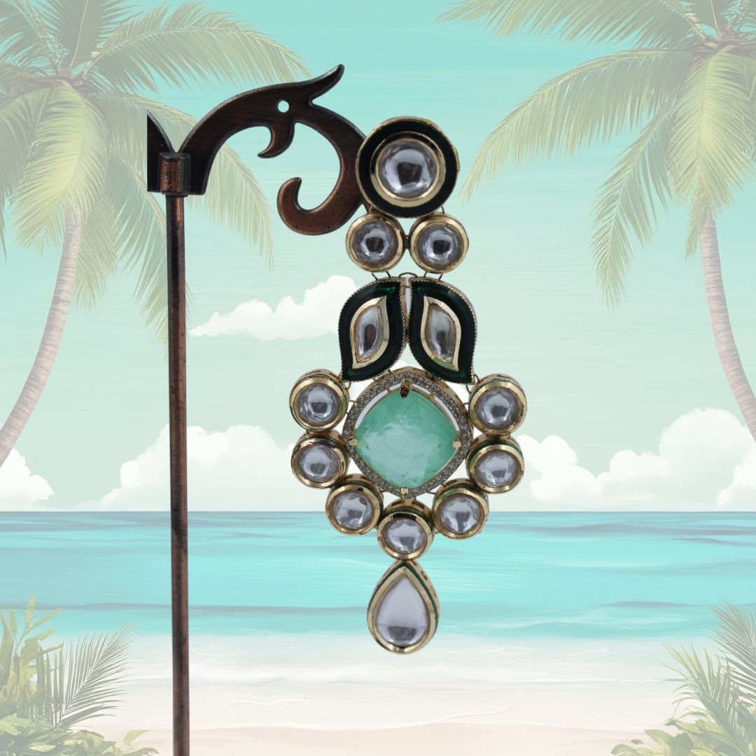Emerald Glow Kundan Pachi Danglers