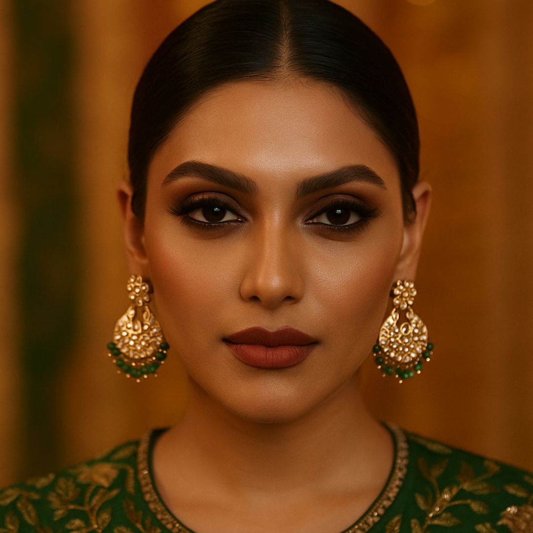 Royal Emerald Pachi Kundan Chandbali Earrings