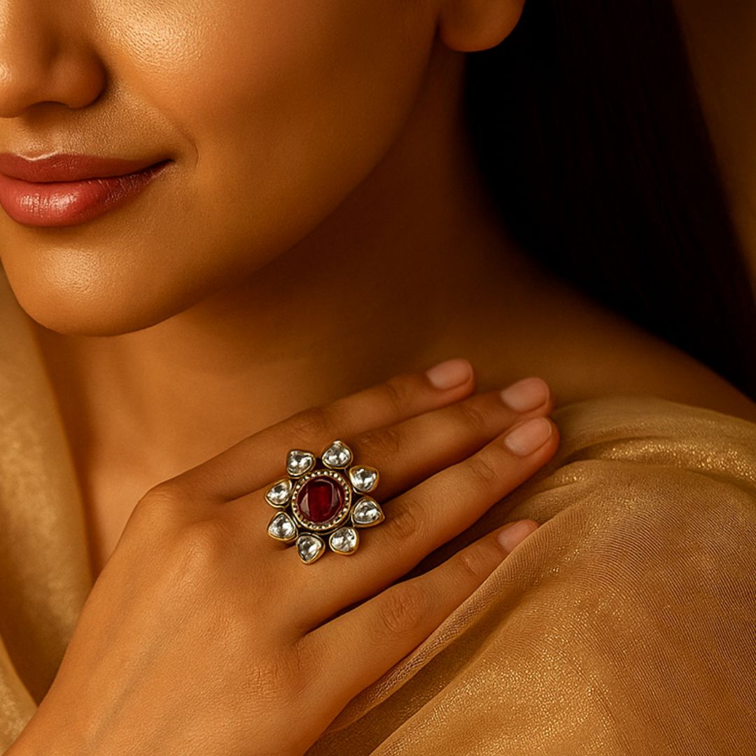 Ruby Bloom Kundan Ring