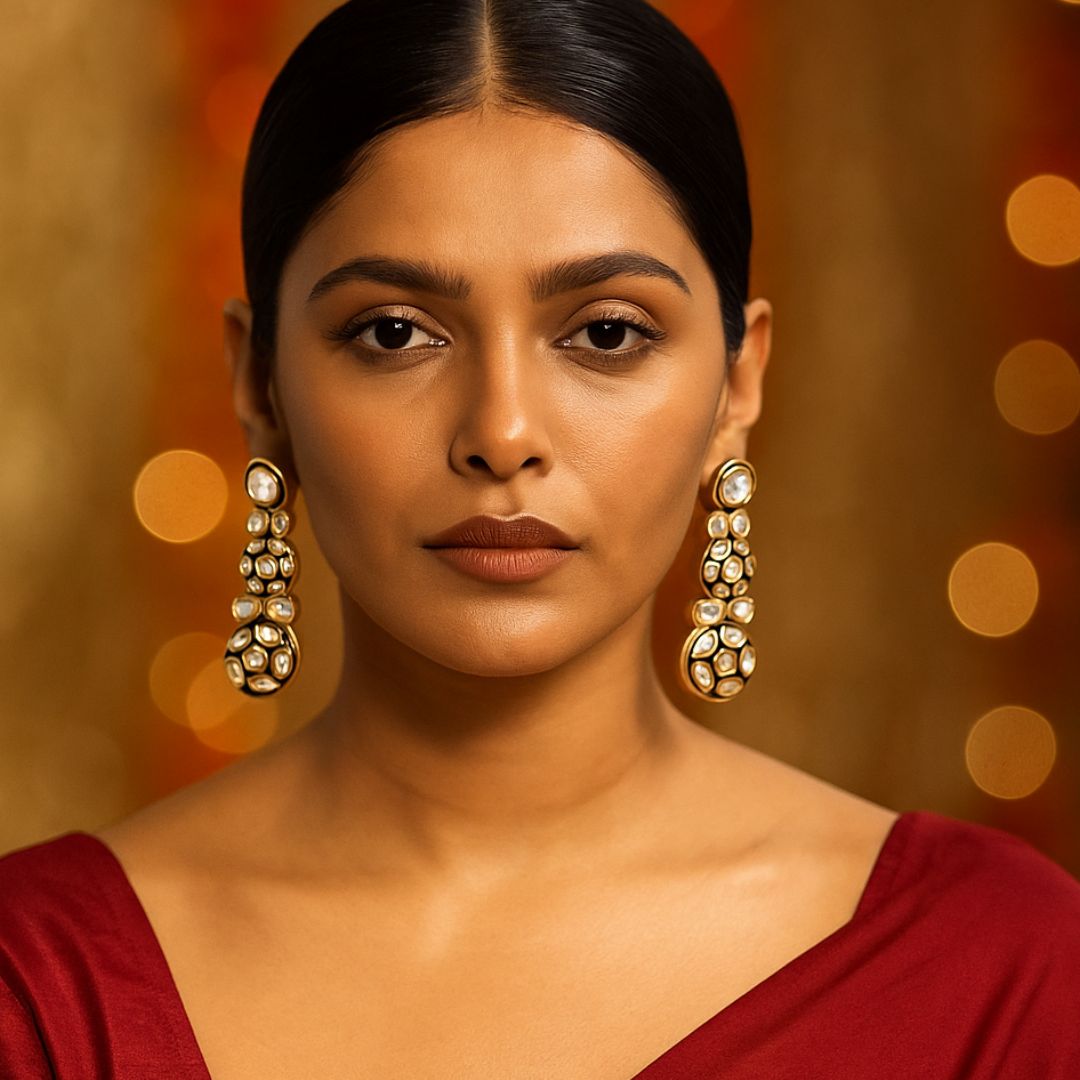 Timeless Kundan Pachi Drop Earrings