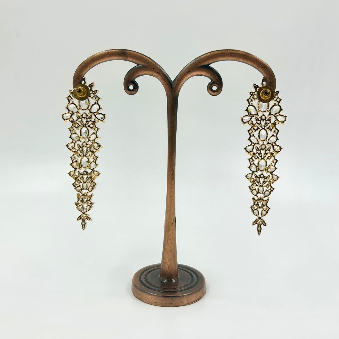 Antique Aura Long Filigree American Diamond Earrings
