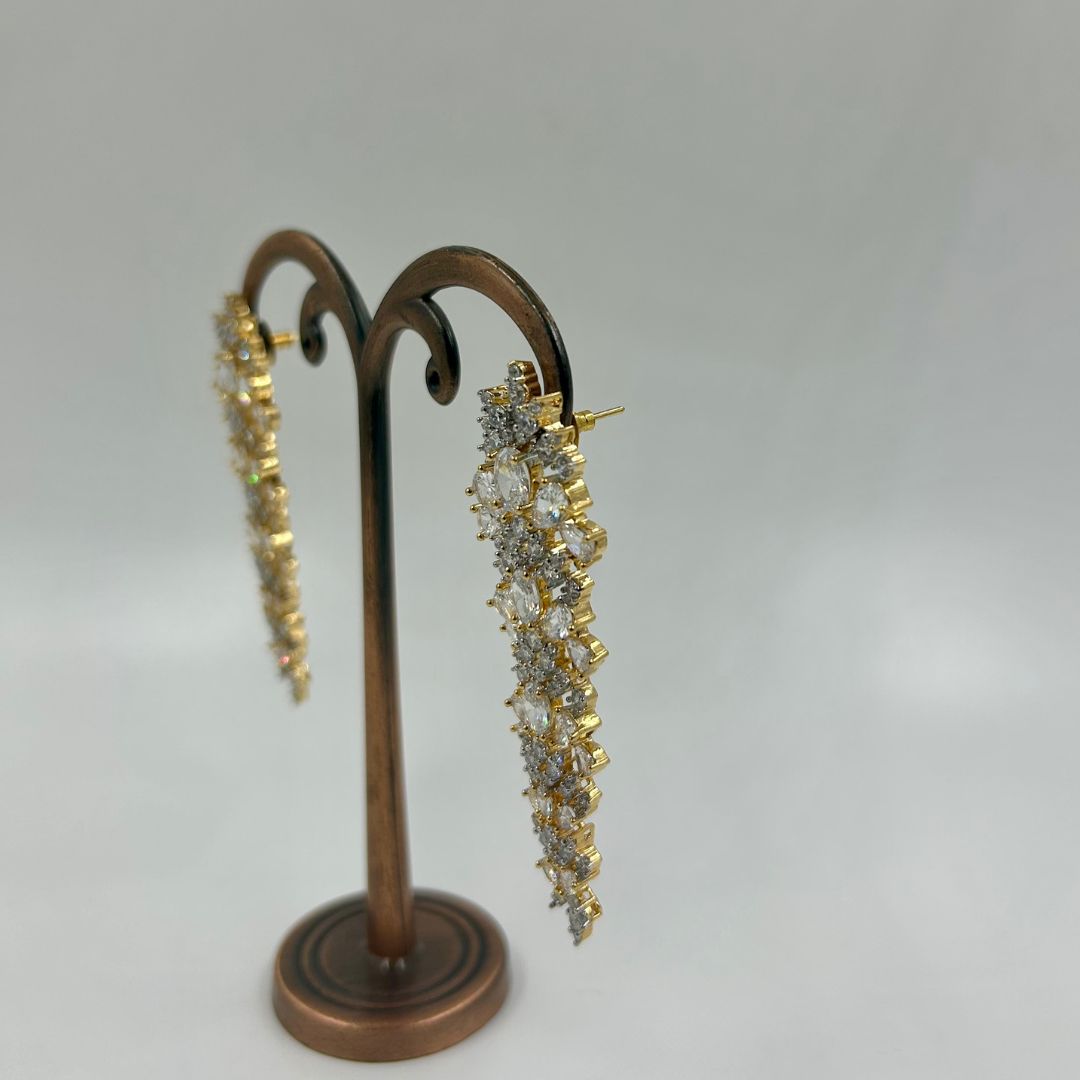 Antique Aura Long Filigree American Diamond Earrings