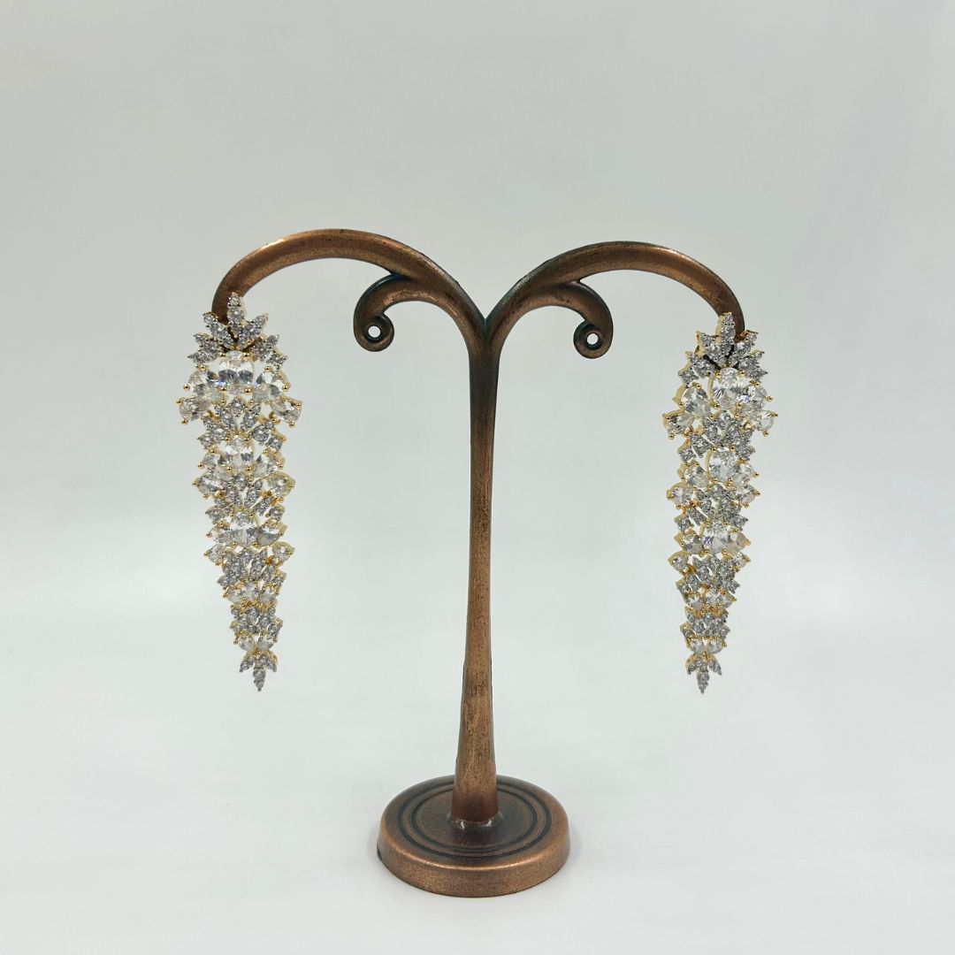 Antique Aura Long Filigree American Diamond Earrings